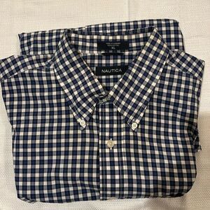 Nautica, XL blue white, small plaid, long sleeve shirt